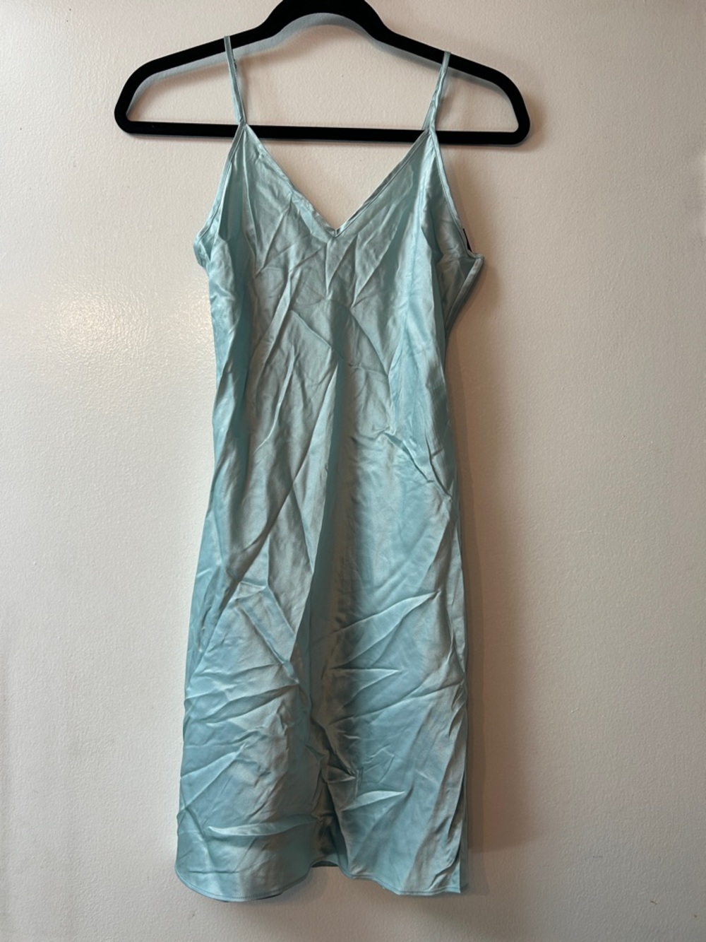 Quince Light Blue Satin Slip Mini Dress